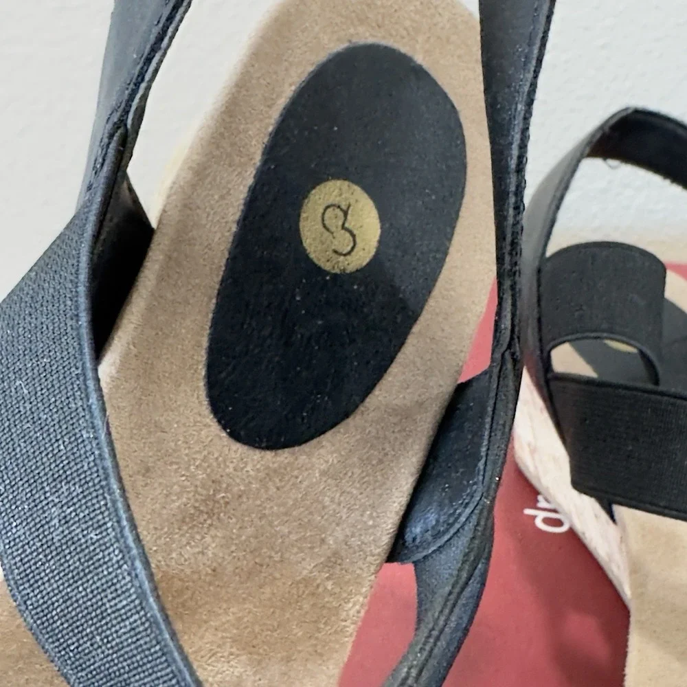 Dress‎ Barn Cork Wedge Heels Espadrilles Black TINA Womens Size 8 Worn1 Sandals